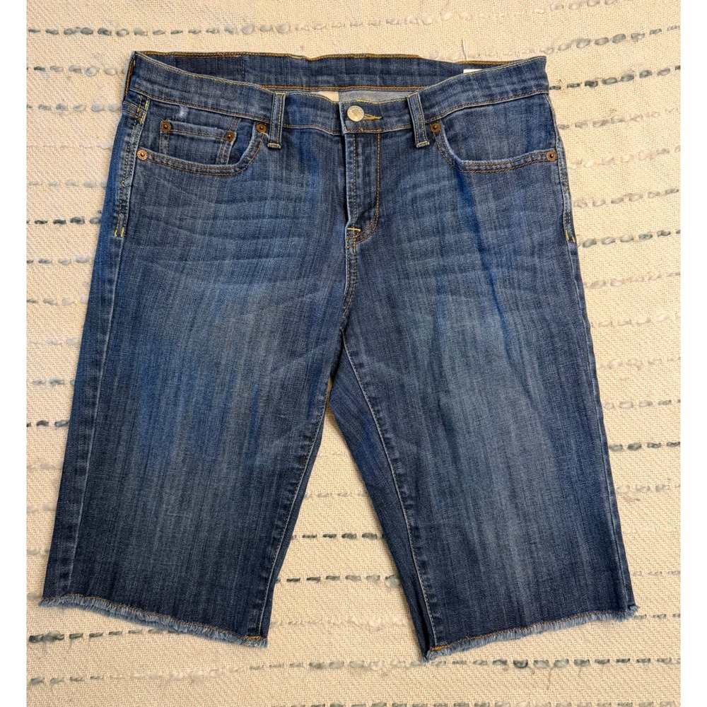 Lucky Brand Womens Bermuda Denim Shorts Blue Medium Wash Raw Hem Size 8 29